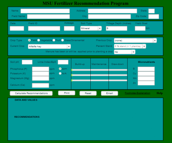 MSU Fertilizer Recommendation Program